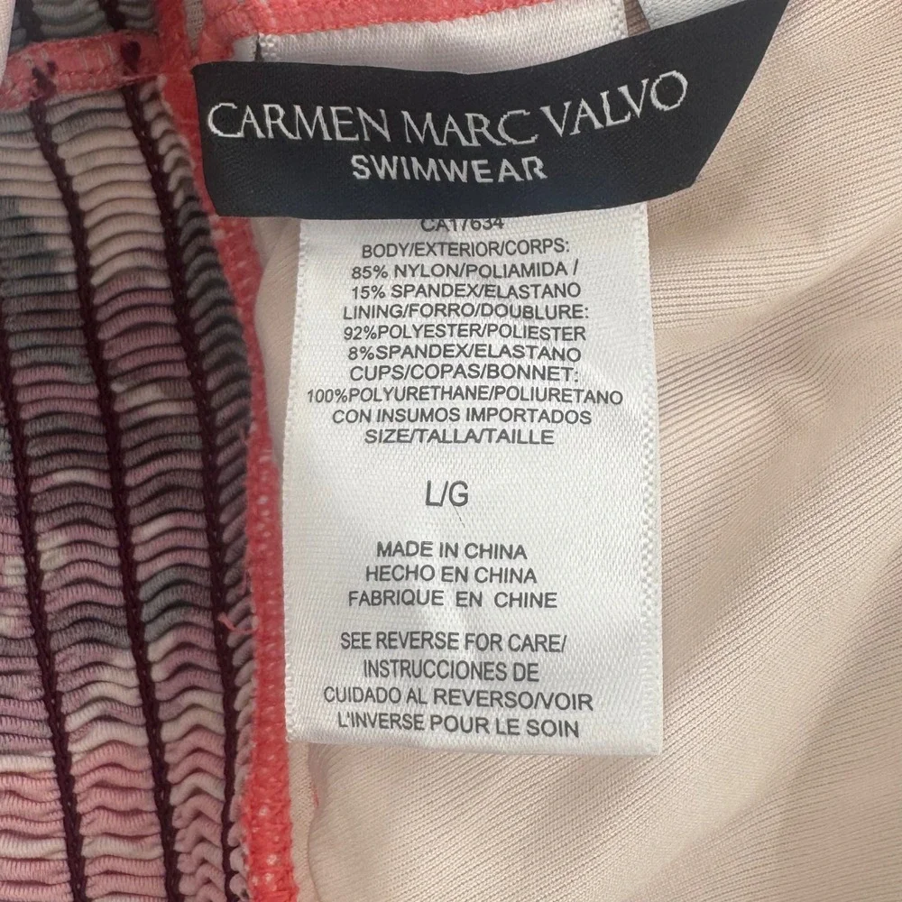 Carmen Marc Valvo Tropical Palm Ruffle Smocked Bikini Top Size Large